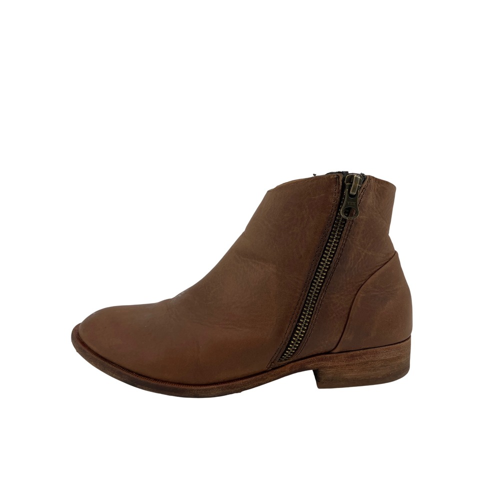 Kork-Ease Leather Ankle Boots Womens 6M Brown Good Dual Zip Low Stacked Heel
